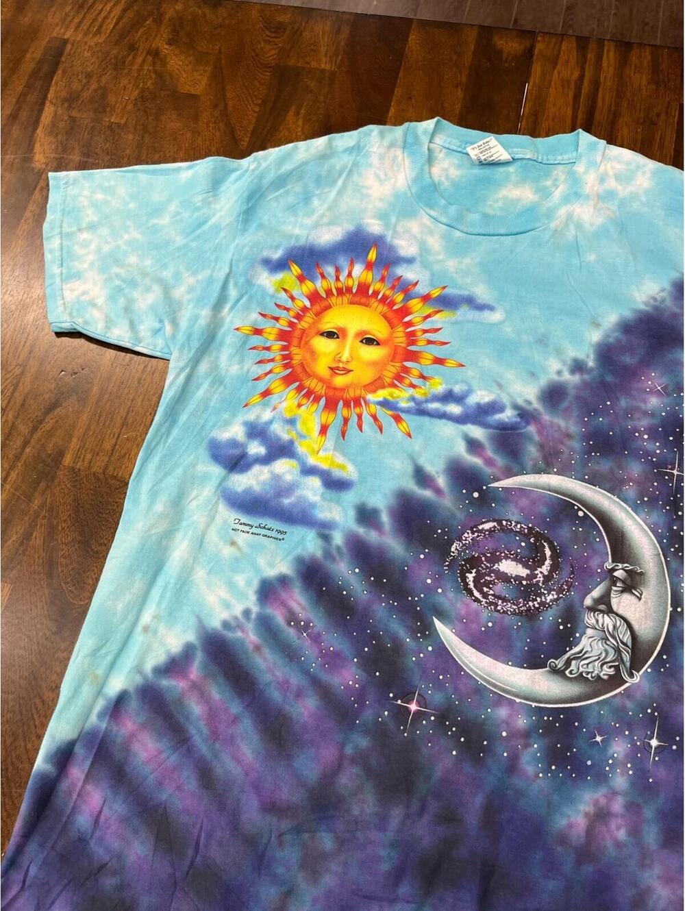Vtg 90s Tammy Schatz Tie-Dye T-Shirt Celestial Sun Moon L - Picture 2 of 7
